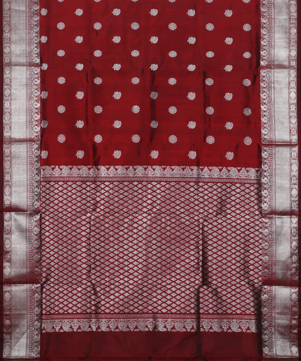 Dark burgundy red color handloom madhavaram silk saree