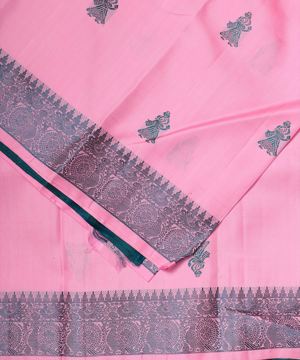 Creamy pink color handloom gollabhama silk saree