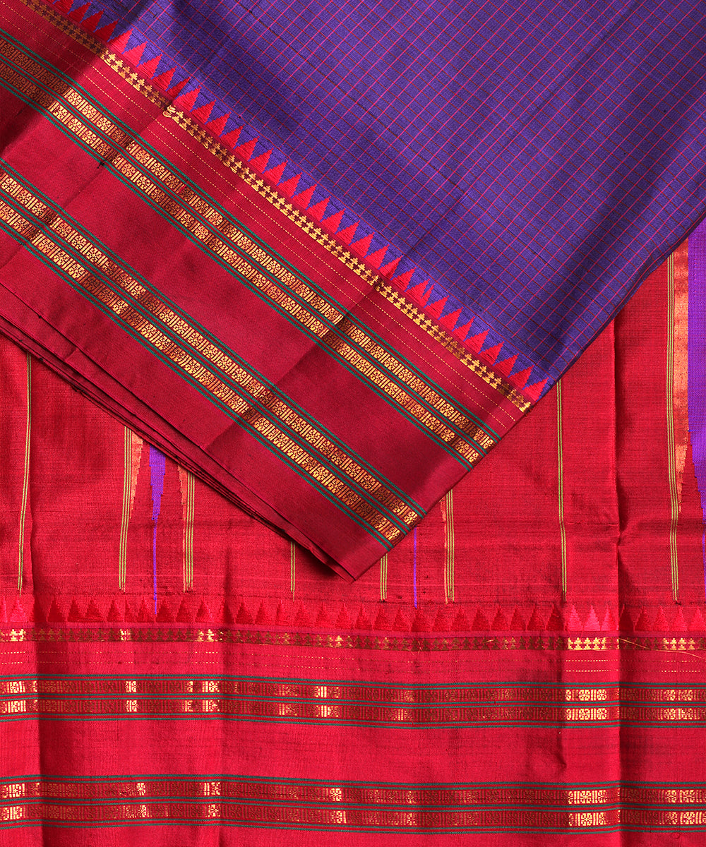 Eggplant color striped handloom narayanpet silk saree