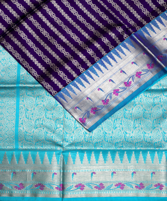 Navy blue color handloom venkatagiri sico saree