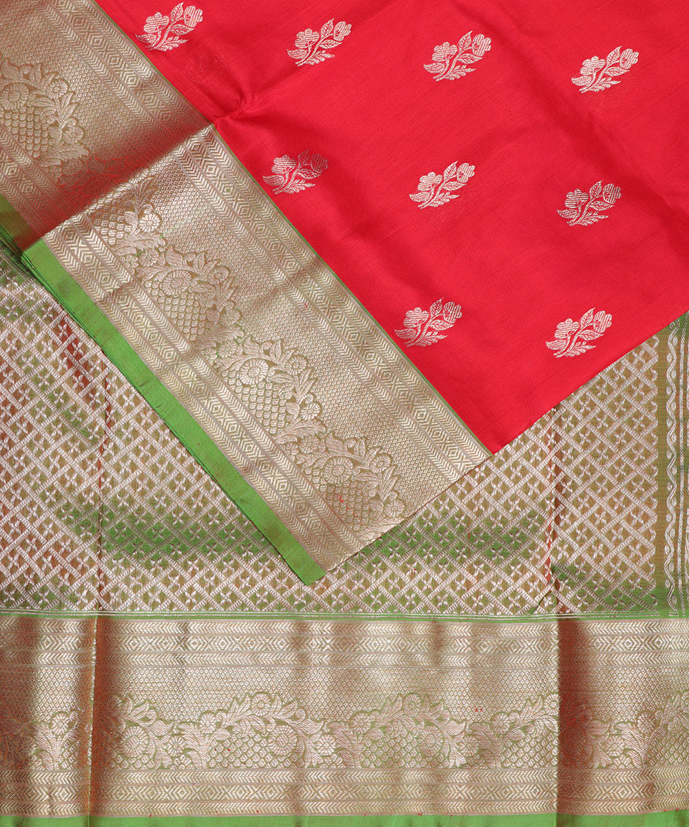 Crimson red color handloom madhavaram silk saree