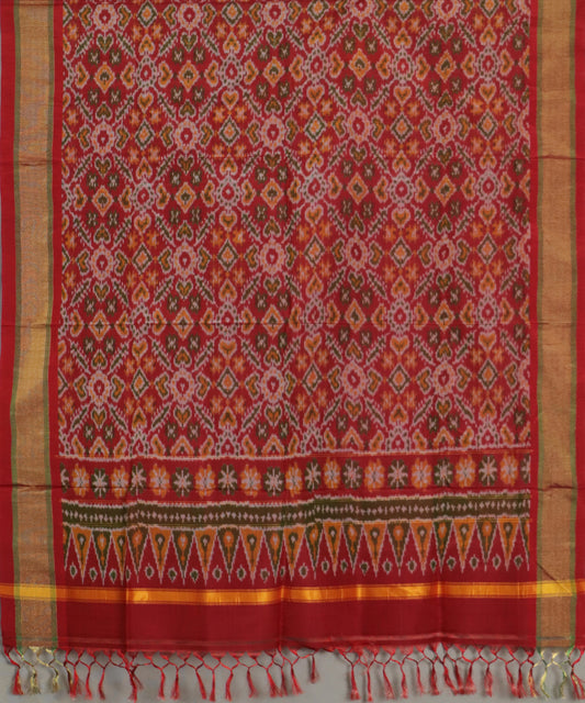 Carmine red handloom ikat sico dupattas