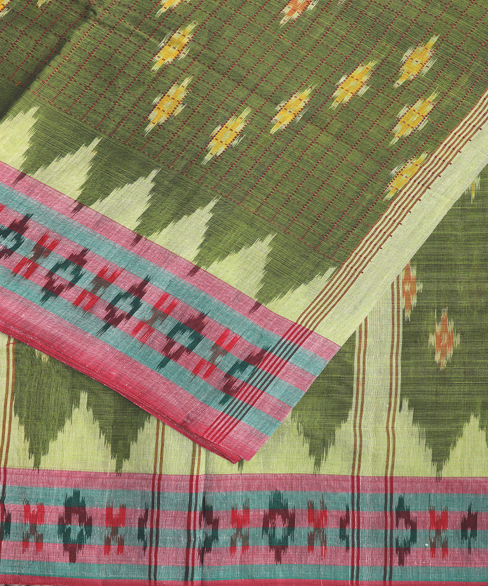 Olive green color pochampally mercerised muthyampet cotton saree