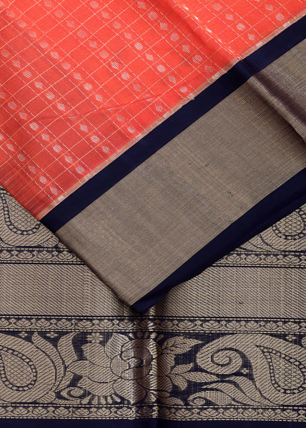 Pumpkin orange color handloom chirala sico saree