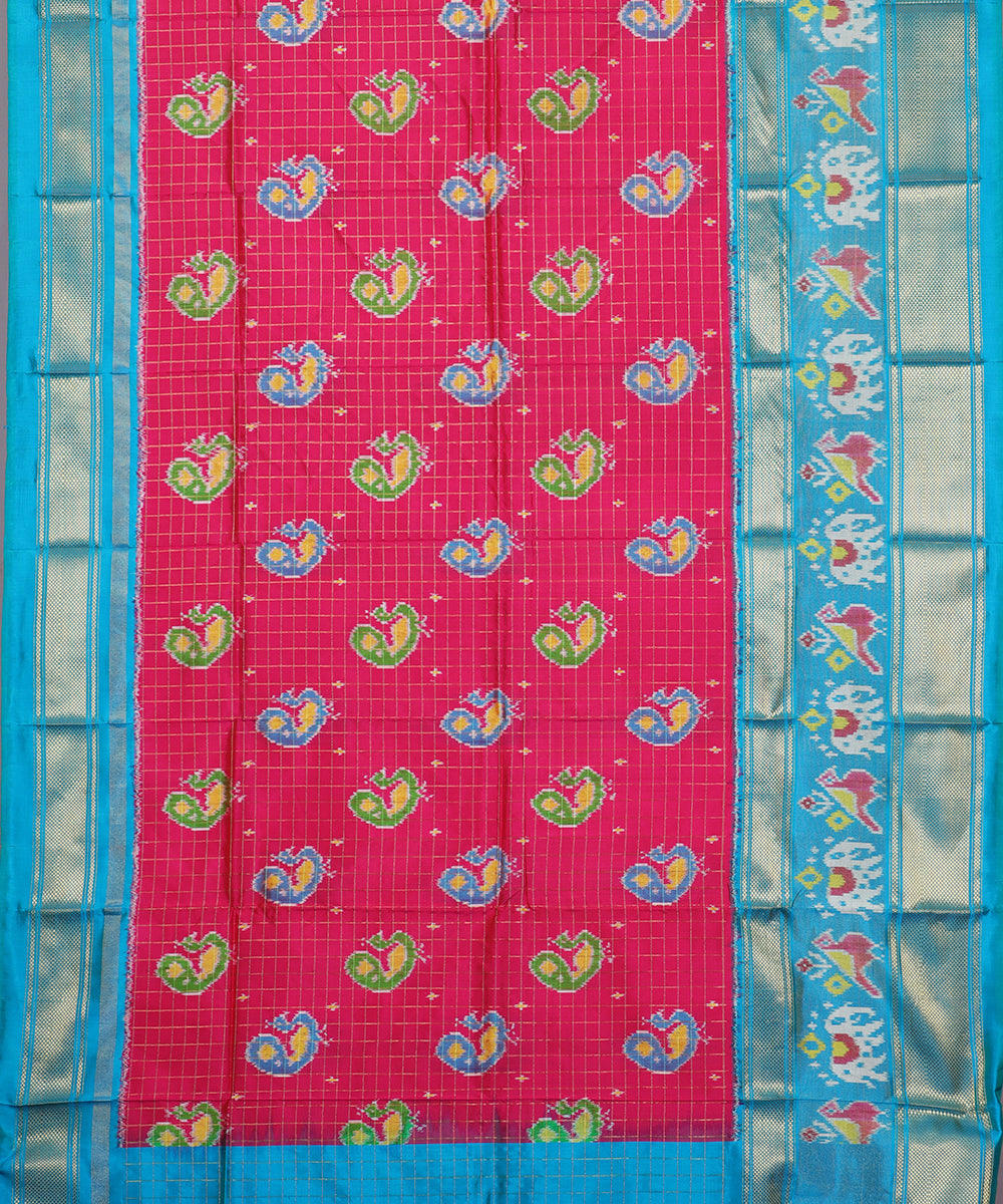 Ruby pink shade handloom silk ikath pavada