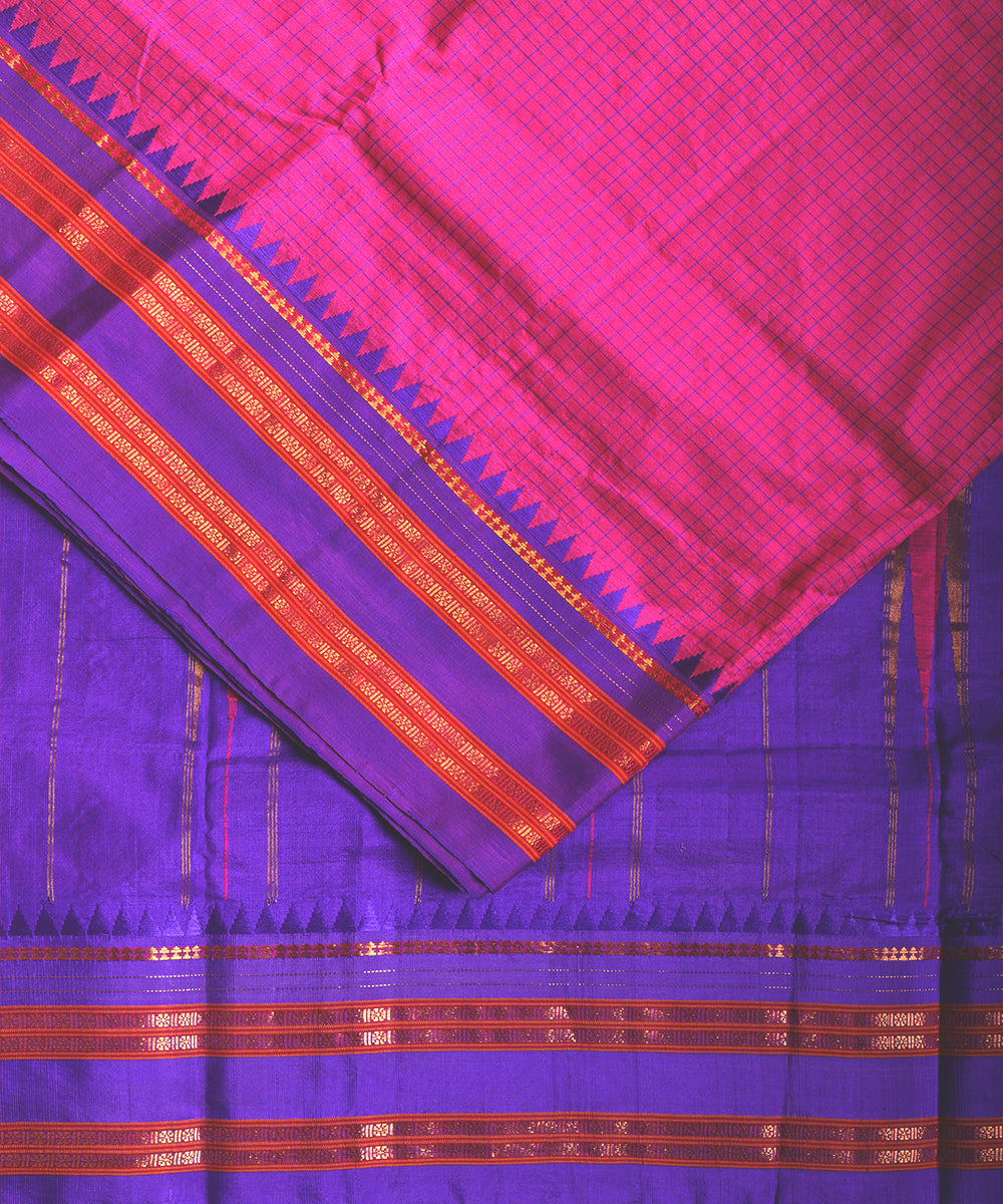 Magenta pink color striped handloom narayanpet silk saree
