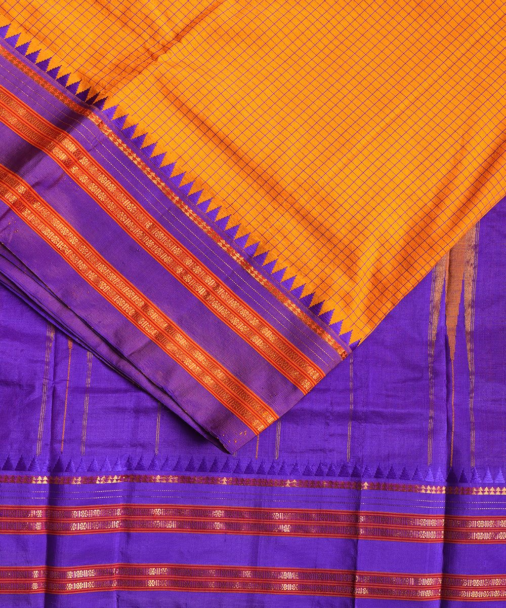 Apricot color striped handloom narayanpet silk saree