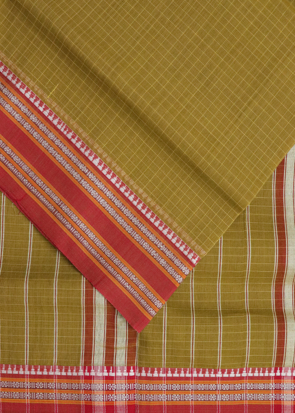 Moss green color narayanpet 9 yards cotton saree