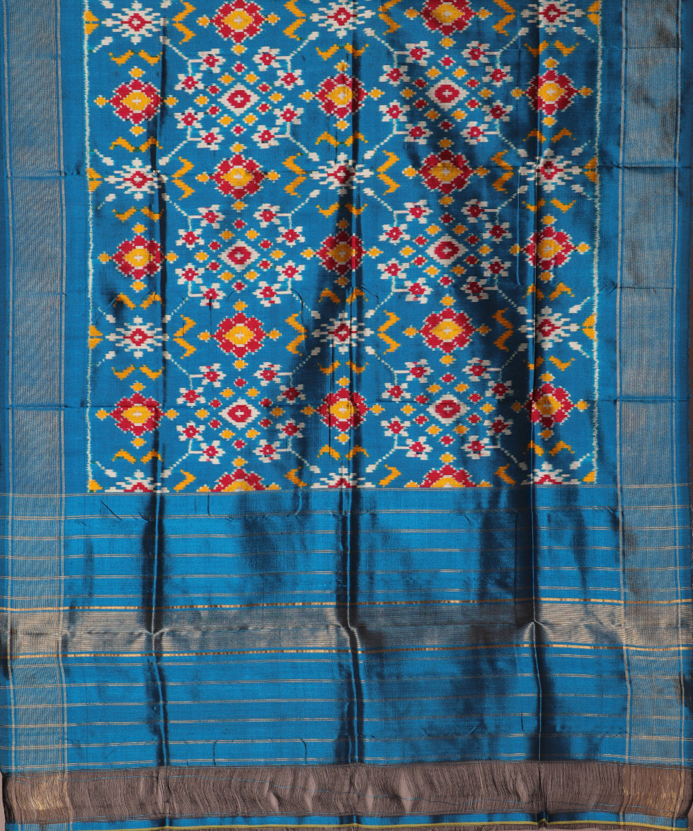 Prussian blue color handloom silk dupatta