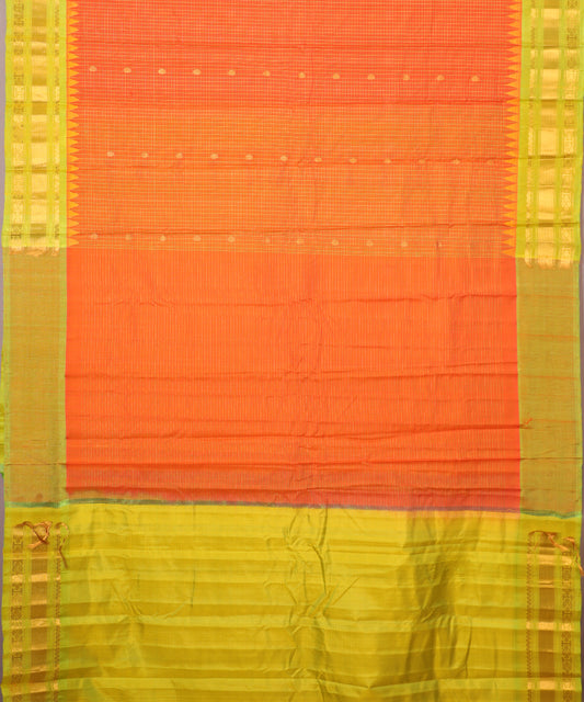Carrot orange colour Handloom Gadwal sico saree