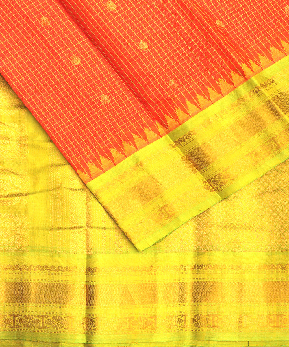 Carrot orange colour Handloom Gadwal sico saree
