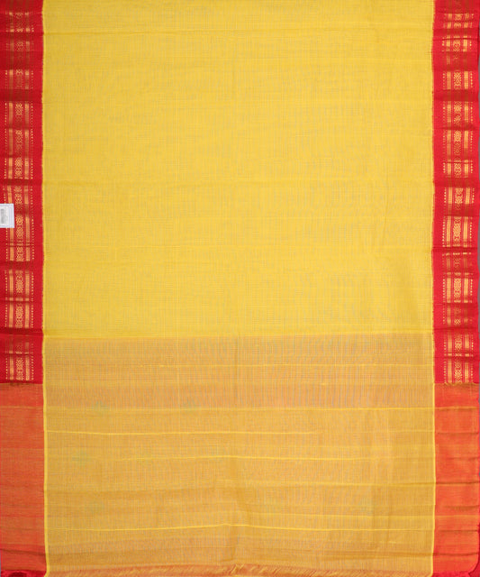 Cyber yellow color handloom Gadwal cotton saree