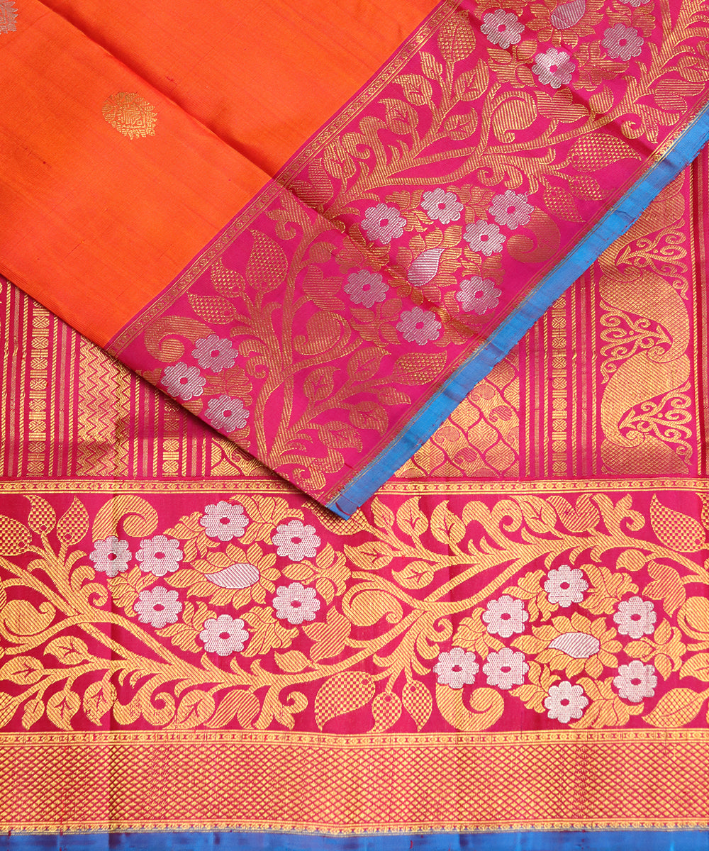 Tiger orange color handloom Gadwal Silk saree