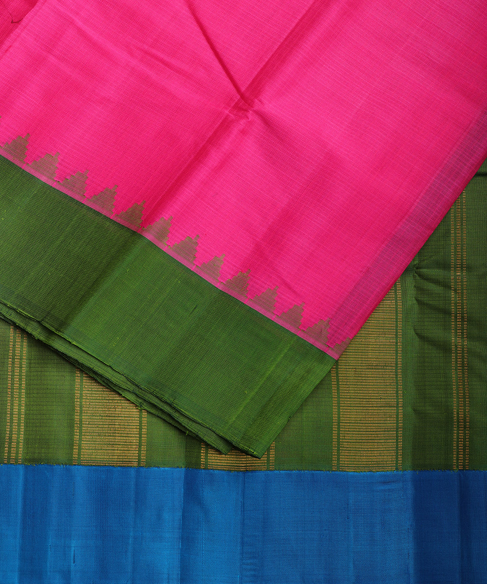 Magenta pink color handloom Gadwal cotton saree