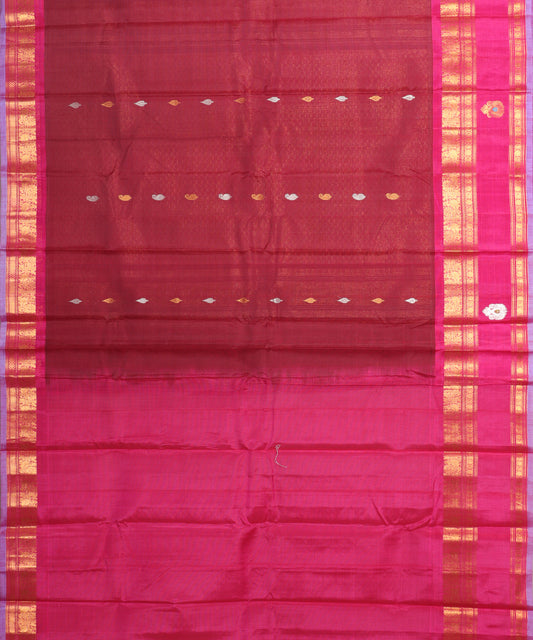 Sangria red color Handloom Gadwal sico saree