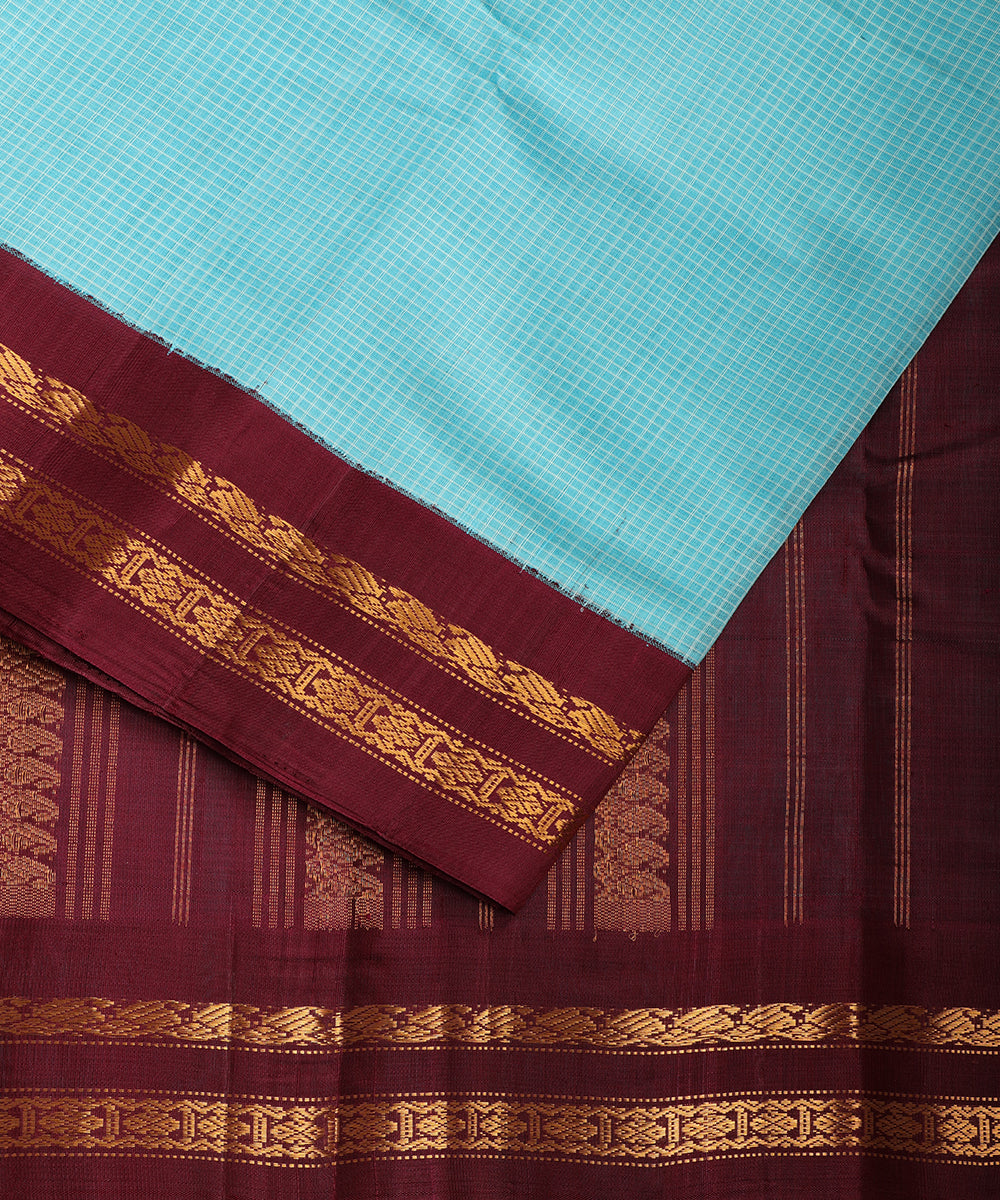 Olympic blue color handloom Gadwal cotton saree