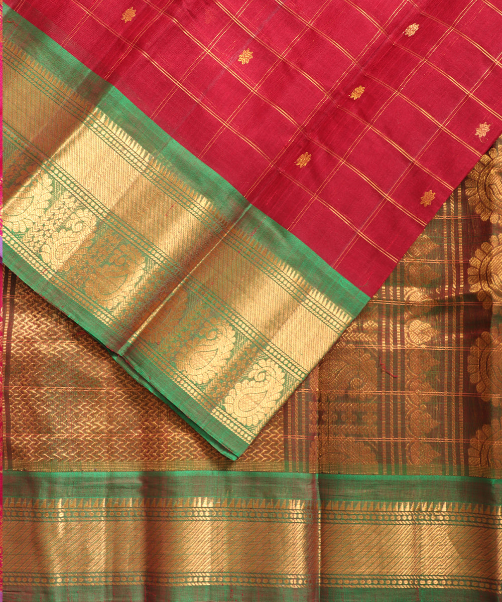 Burgundy red color Handloom Gadwal sico saree