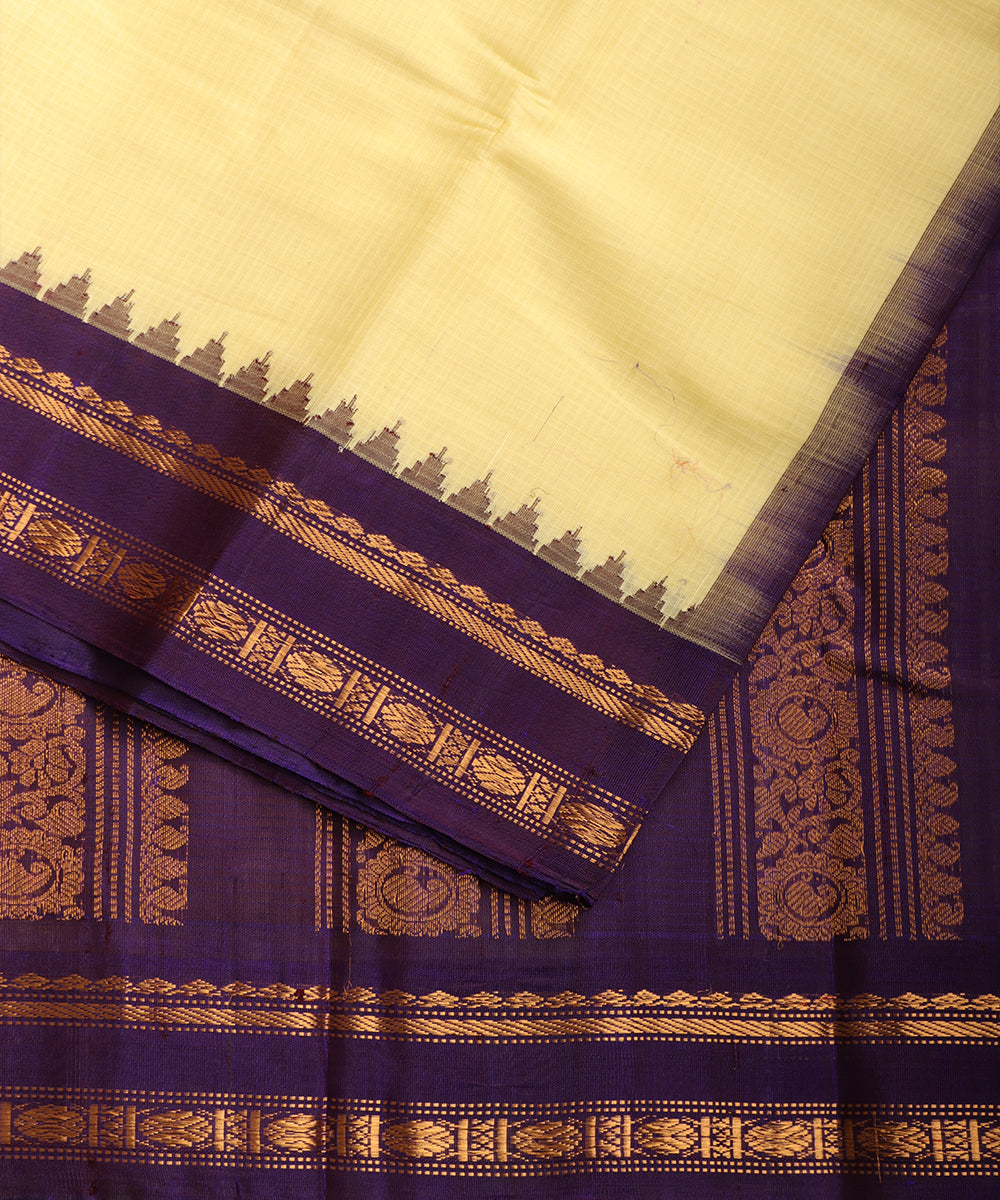 Laguna yellow color handloom Gadwal cotton saree
