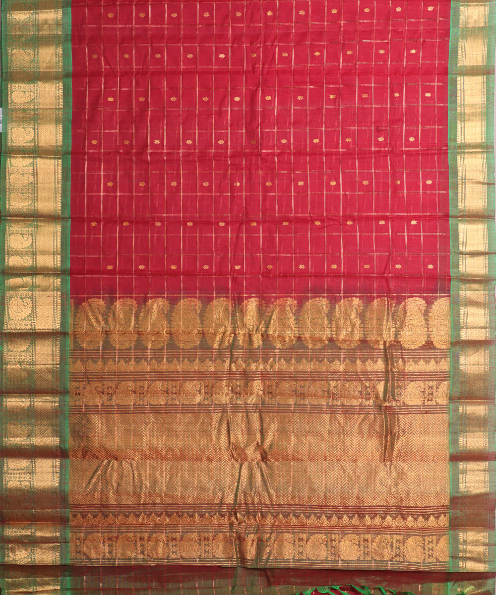 Burgundy red color Handloom Gadwal sico saree