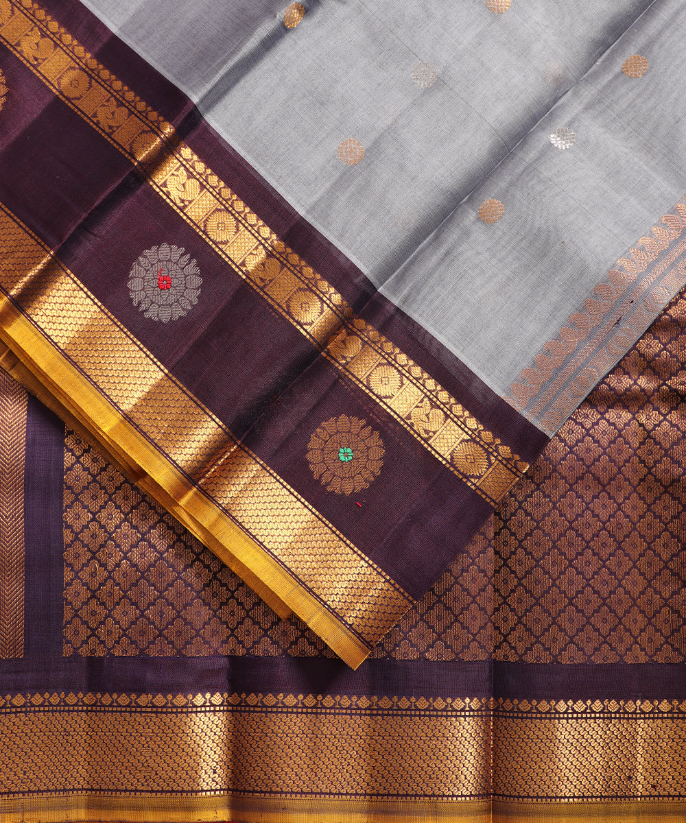 Pigeon blue color Handloom Gadwal sico saree