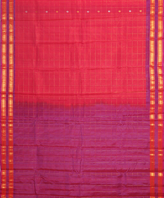 Ruby pink color Handloom Gadwal sico saree