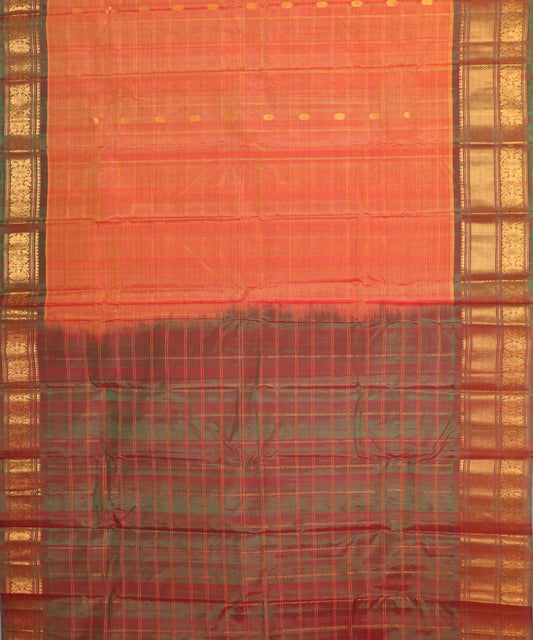 Pumpkin orange color Handloom Gadwal sico saree
