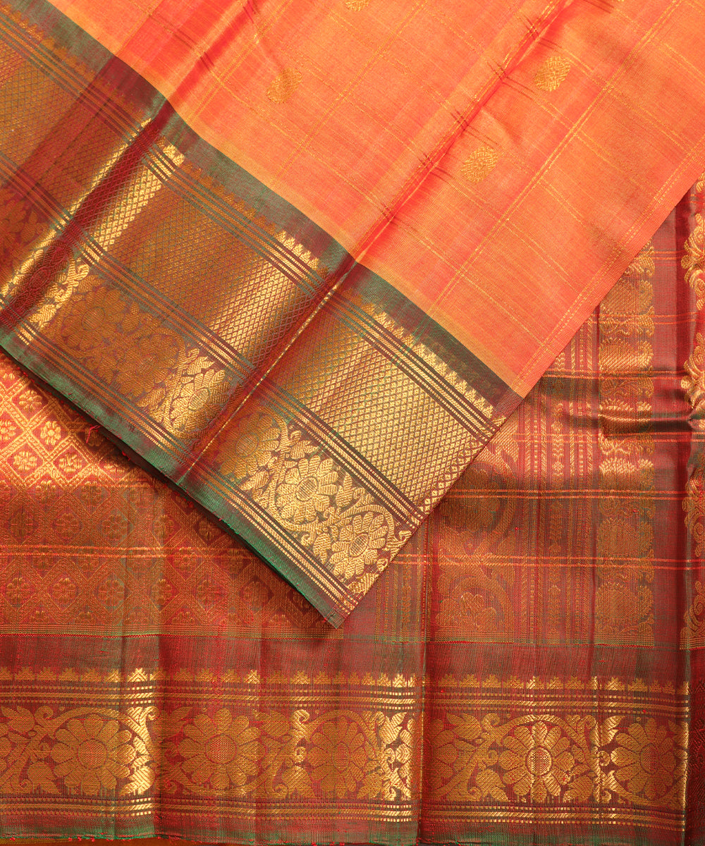Pumpkin orange color Handloom Gadwal sico saree