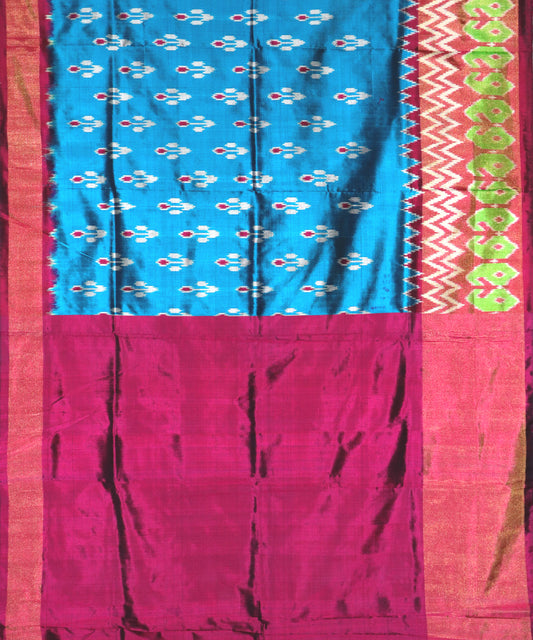 Prussian blue color handloom silk saree