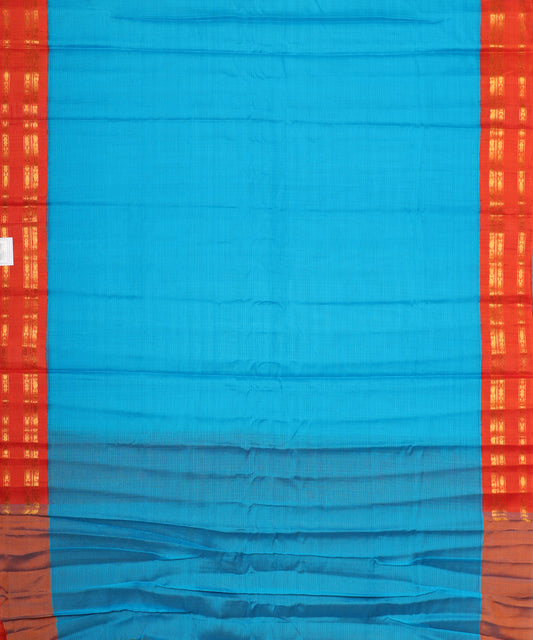 Azure blue color handloom Gadwal cotton saree