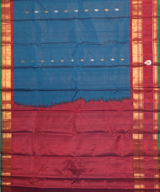 Prussian blue color Handloom Gadwal sico saree