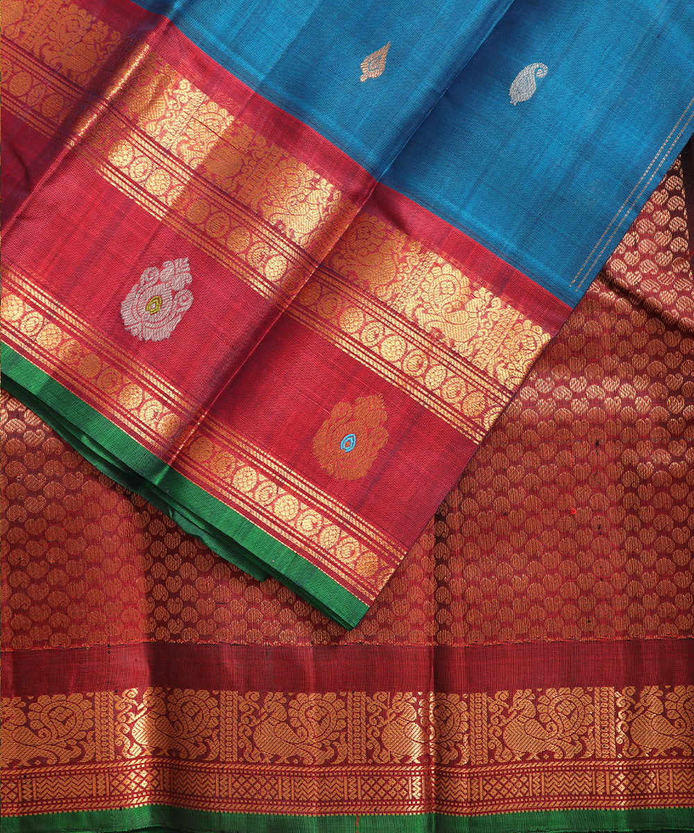 Prussian blue color Handloom Gadwal sico saree