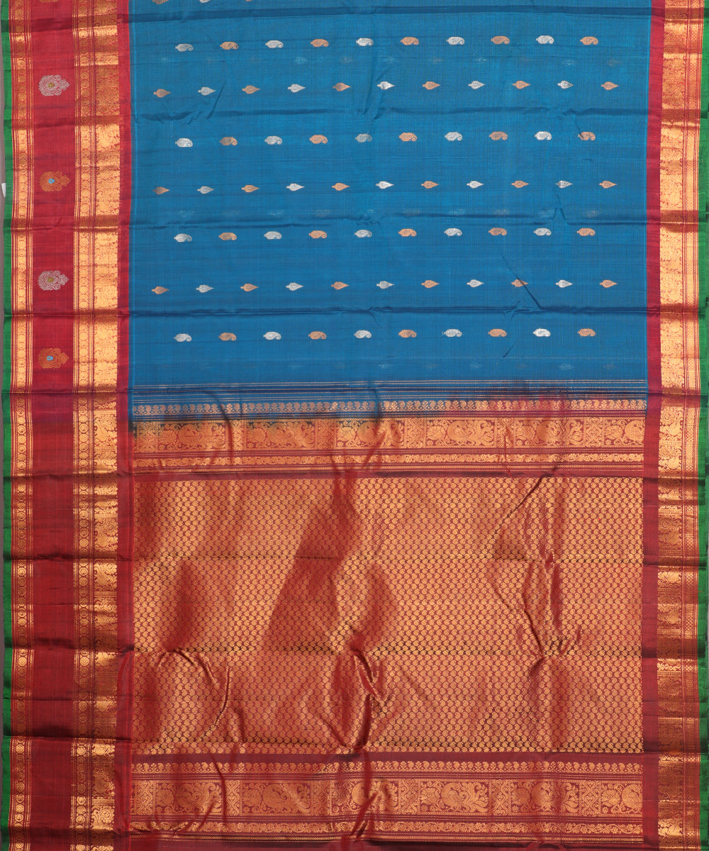 Prussian blue color Handloom Gadwal sico saree