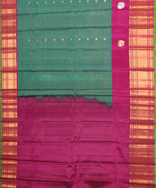 Fern green color Handloom Gadwal sico saree