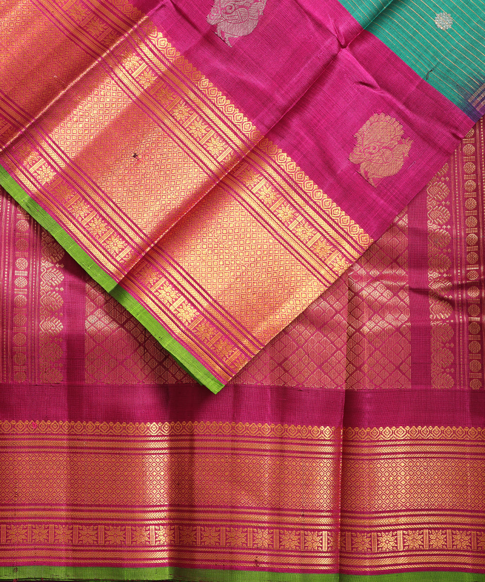 Fern green color Handloom Gadwal sico saree