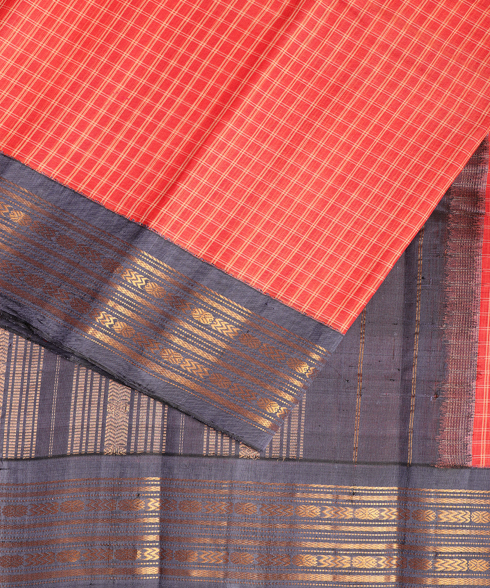 Persian red color handloom Gadwal cotton saree