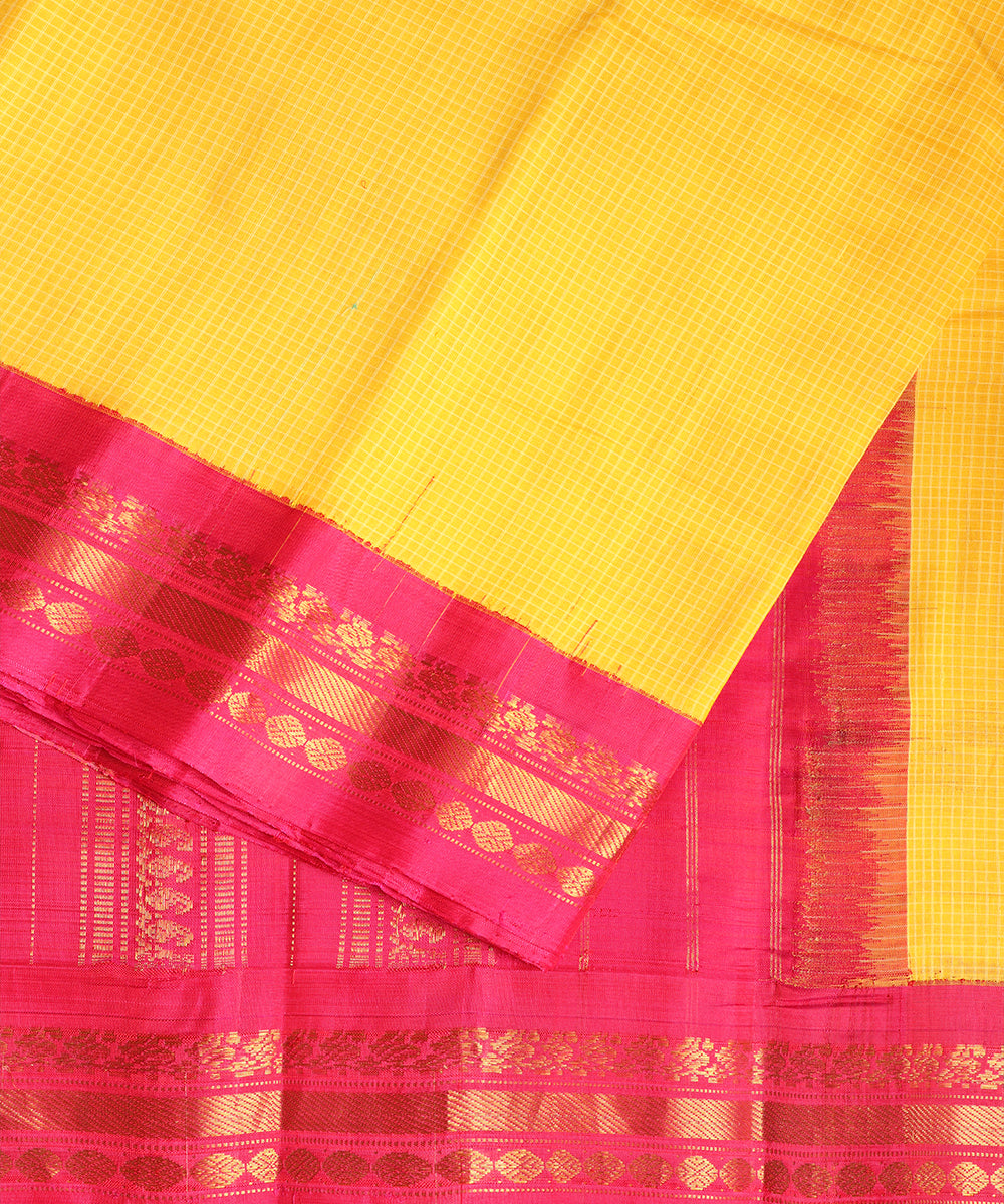 Cyber yellow color handloom Gadwal cotton saree