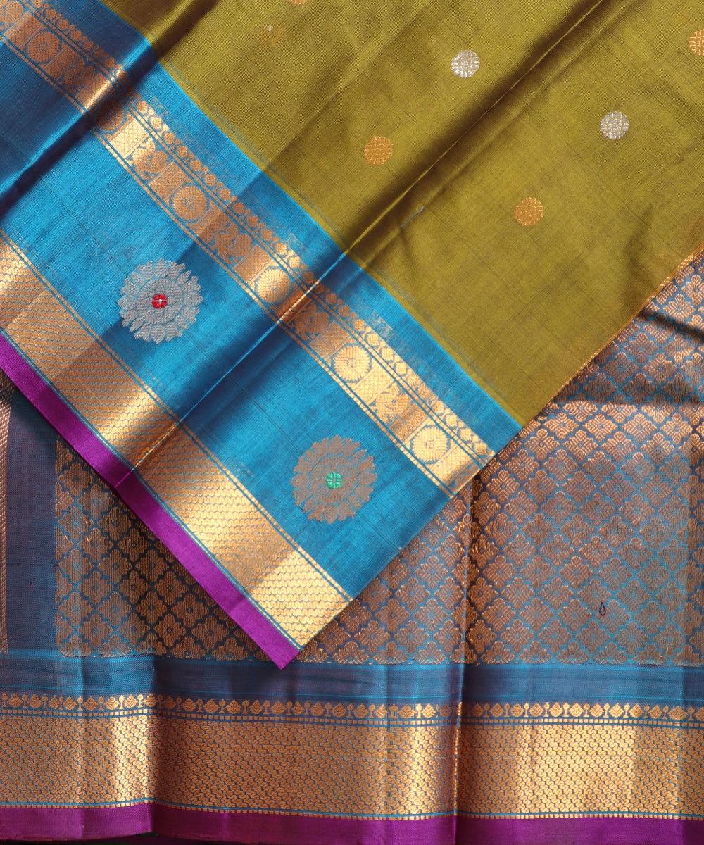 Army green color Handloom Gadwal sico saree