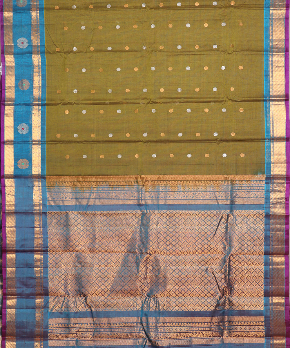 Army green color Handloom Gadwal sico saree