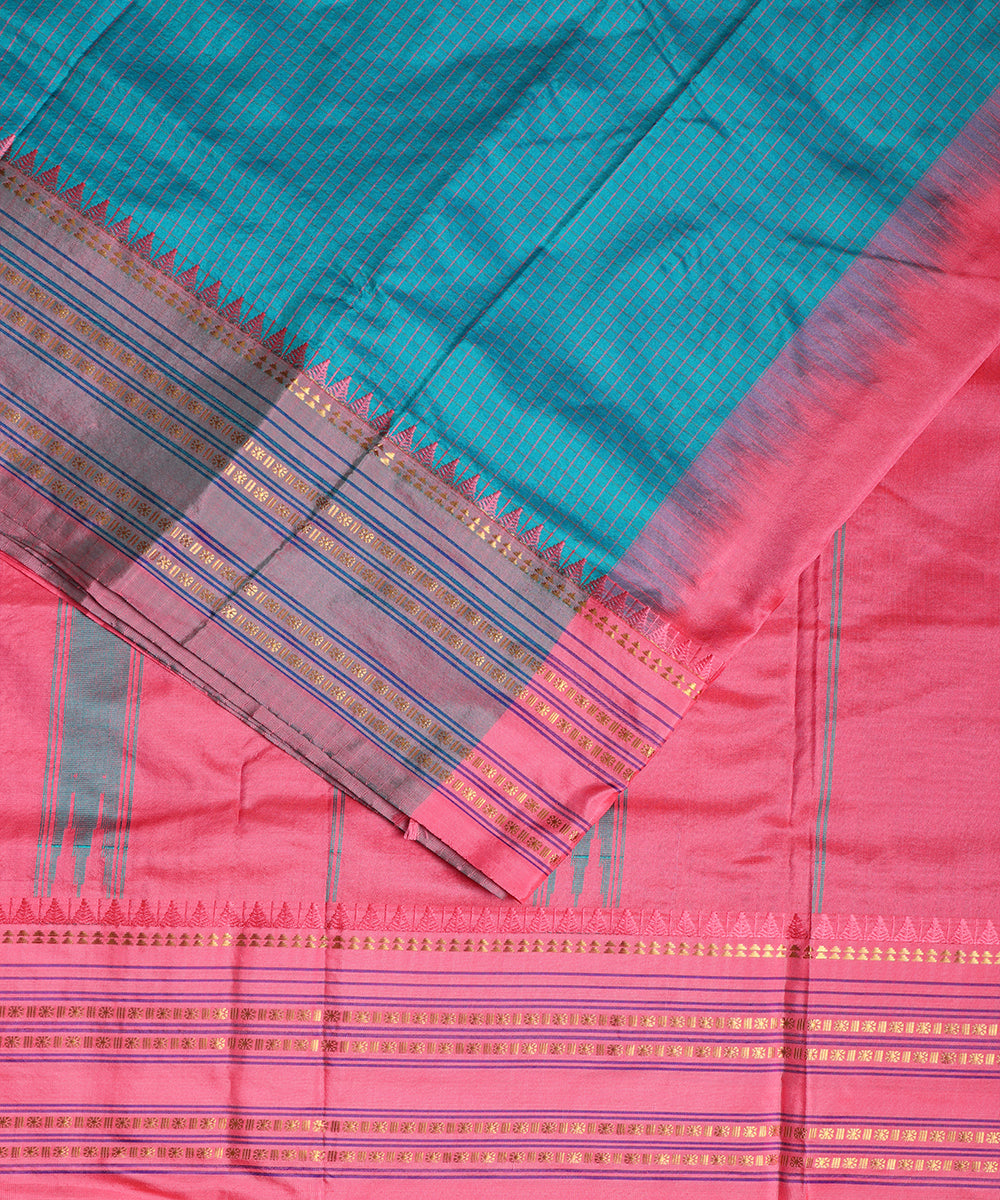 Olympic blue color striped handloom narayanpet silk saree