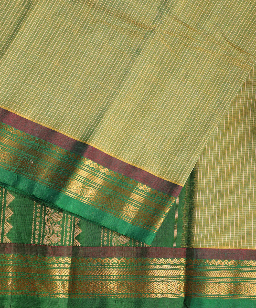Olive green color handloom Gadwal cotton saree