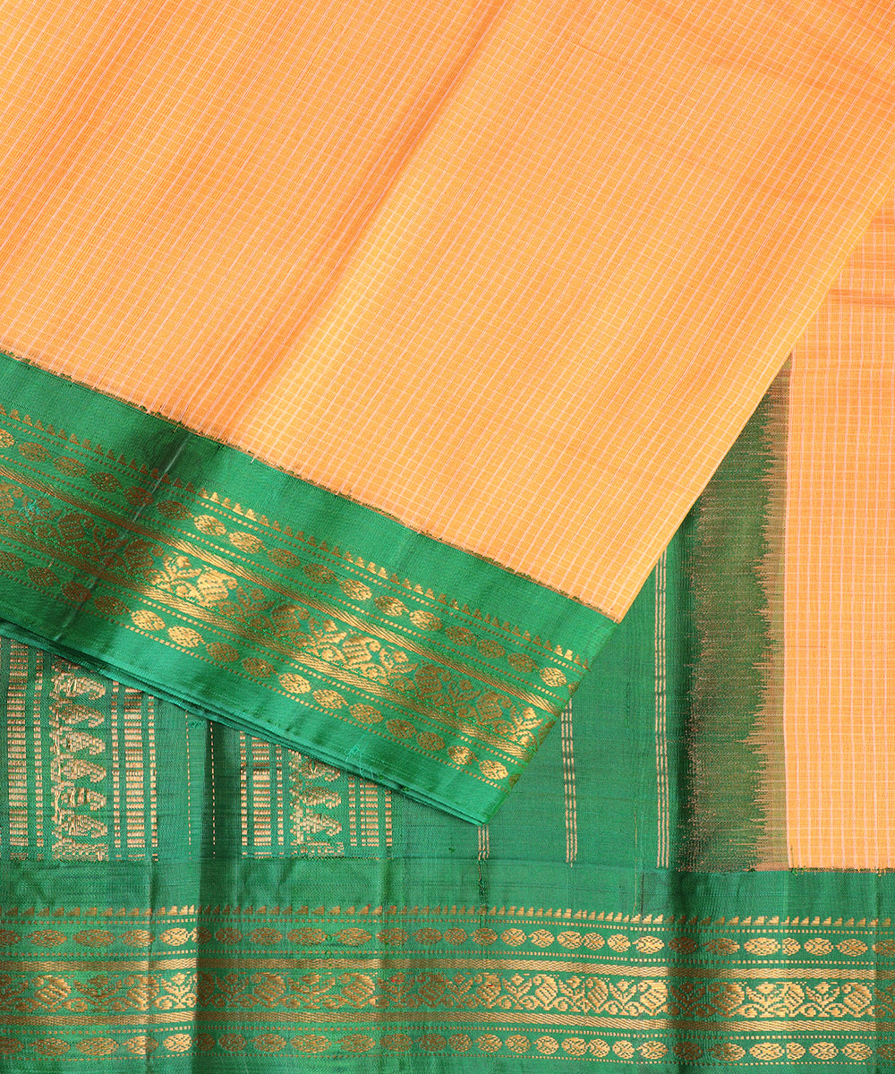 Pumpkin orange color handloom Gadwal cotton saree