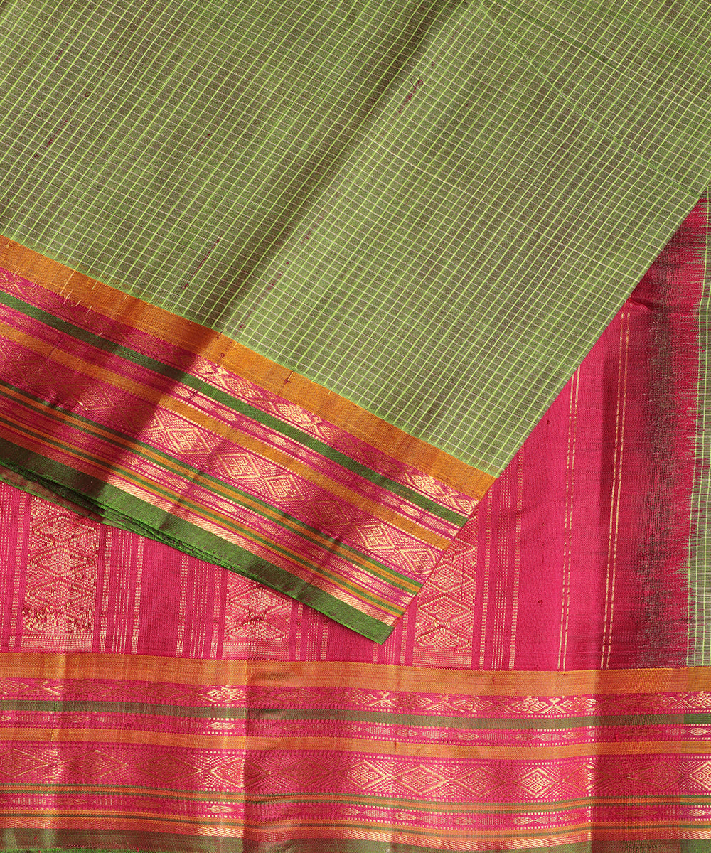 Army green color handloom Gadwal cotton saree
