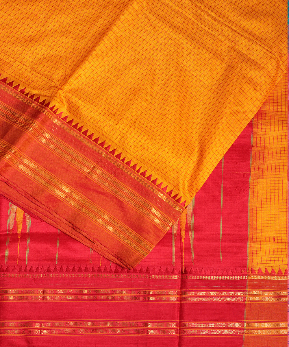 Pumpkin orange color striped handloom narayanpet silk saree