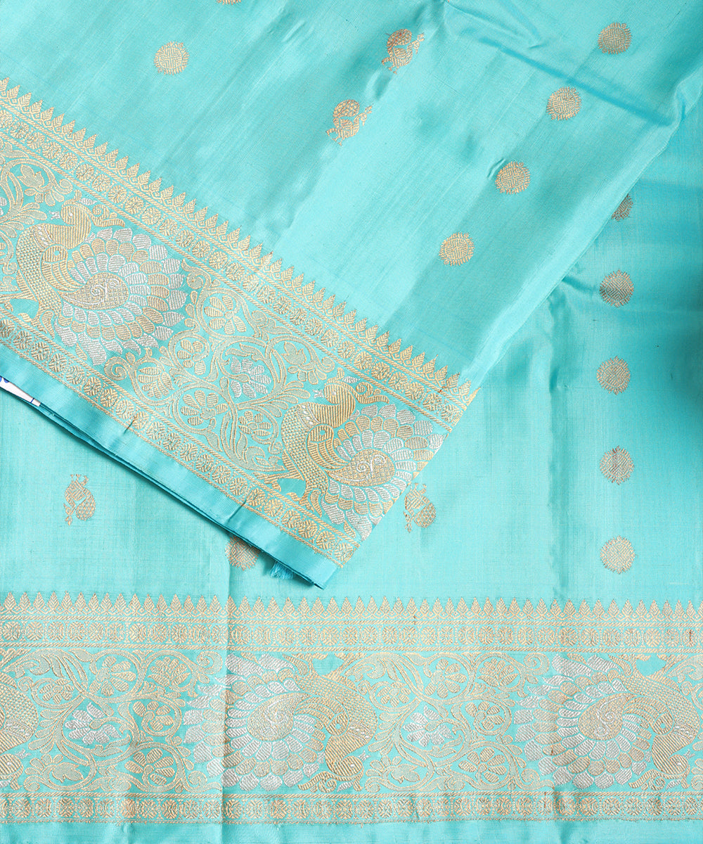 Turkish blue color handloom Gadwal Silk saree