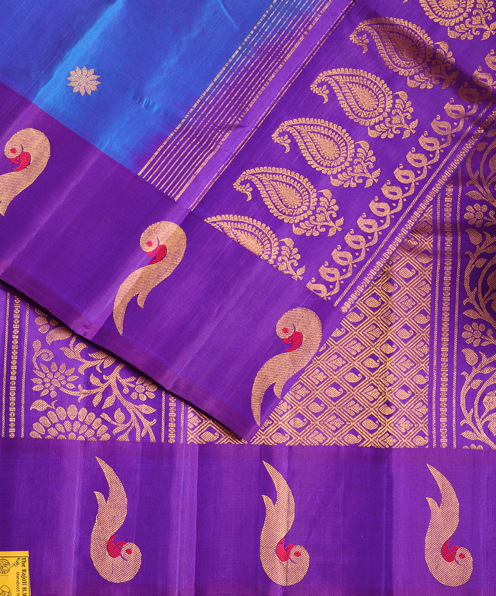 Sapphire blue color handloom Gadwal Silk saree