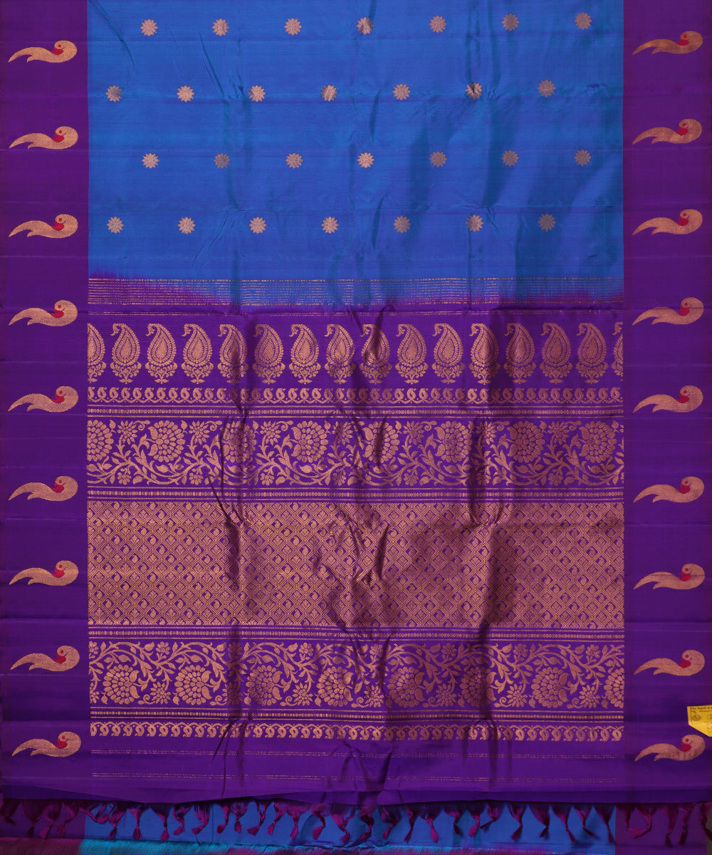 Sapphire blue color handloom Gadwal Silk saree