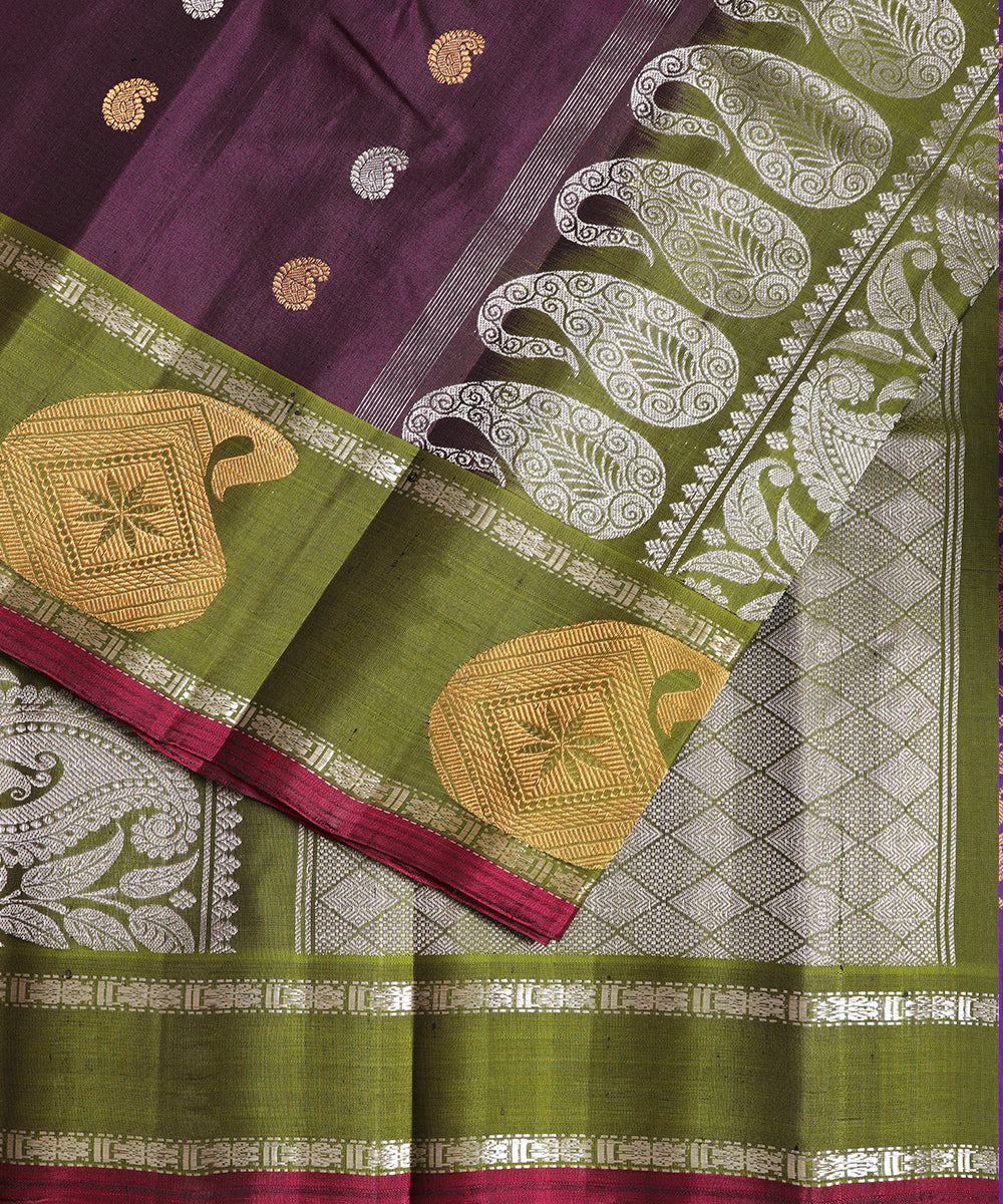 Eggplant violet color handloom Gadwal Silk saree