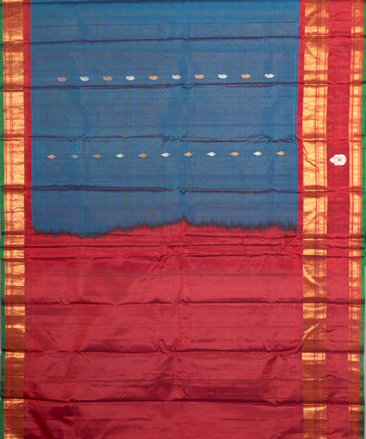 Prussian blue color Handloom Gadwal sico saree