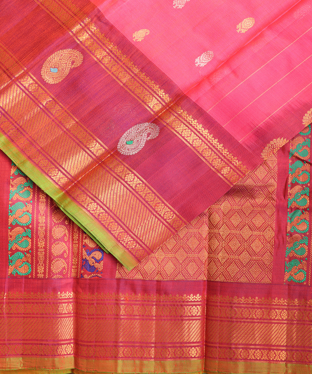 French pink color Handloom Gadwal sico saree