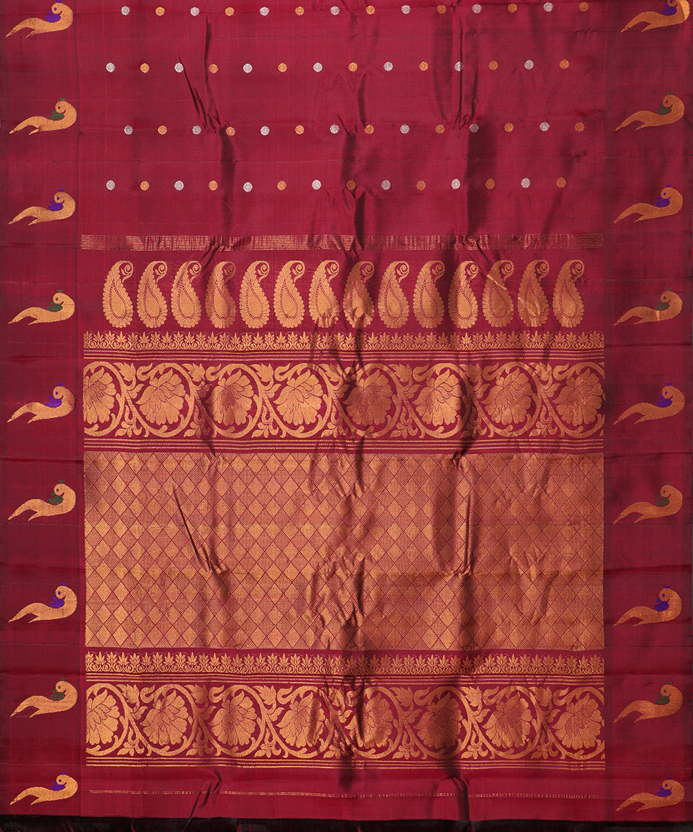 Sangria red color handloom Gadwal Silk saree